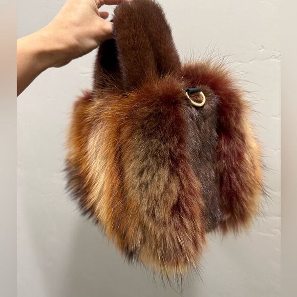 Brown Gradient Real Raccoon Fur & Fur Handles Satchel Bag/Crossbody - Picture 13 of 17